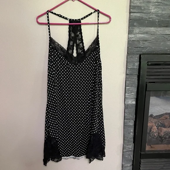 Black and White Polka Dot Lace Trim Racerback Babydoll Nightgown 2X - Picture 11 of 15
